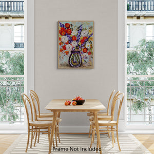 Mohnblumen in einer tiefblauen Vase – originales, farbenfrohes Blumen-Ölgemälde