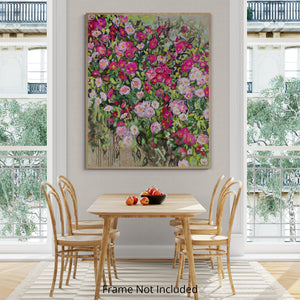 Wildrosenstrauch – Ausdrucksstarkes Blumenbild mit rosa Rosen auf Leinwand