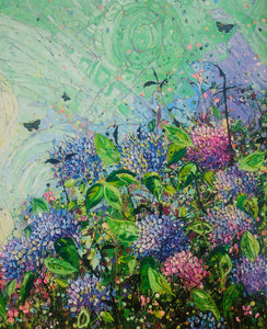 Sweet Wild Hydrangea - Large painting on two panels
