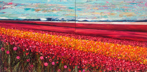 Les champs de fleurs - Grand tableau sur deux toiles
