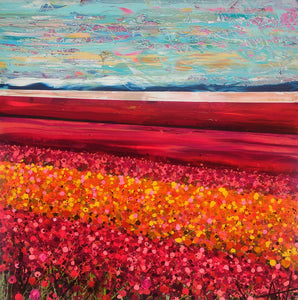 The Flower Fields - Großes Gemälde auf zwei Leinwänden