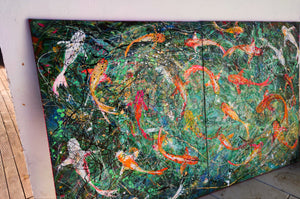 Water Dragons - Very large painting on two panels