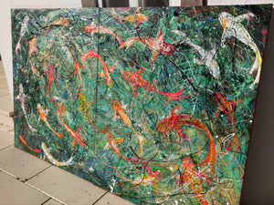 水龙-在两个面板上的超大型绘画