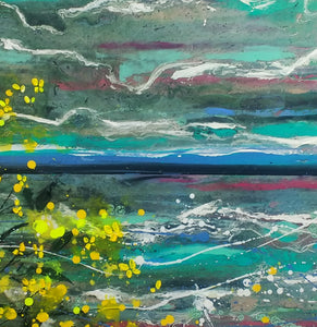 Breaking Waves and Yellow Blossom - Diptychon