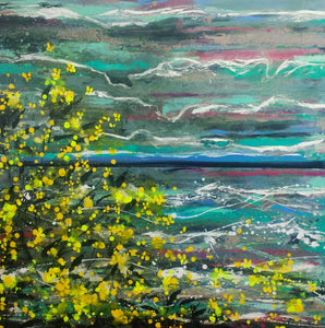 Breaking Waves and Yellow Blossom - Diptych