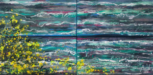 Breaking Waves and Yellow Blossom - Diptych