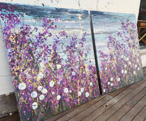 The Lavender Fields - Very large painting (Diptych)