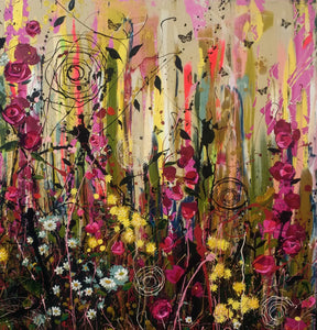 There are butterflies here - large painting (Diptych)