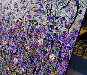 Symphonie en violet bleu - Très grand tableau sur deux panneaux