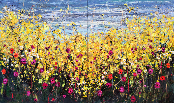 A Yellow Shout of Joy - Large painting on two panels