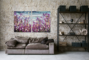 The Lavender Fields - Sehr großes Gemälde (Diptychon)