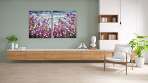 The Lavender Fields - Sehr großes Gemälde (Diptychon)