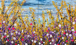 Fleurs printanières sauvages - Très grande peinture (diptyque)